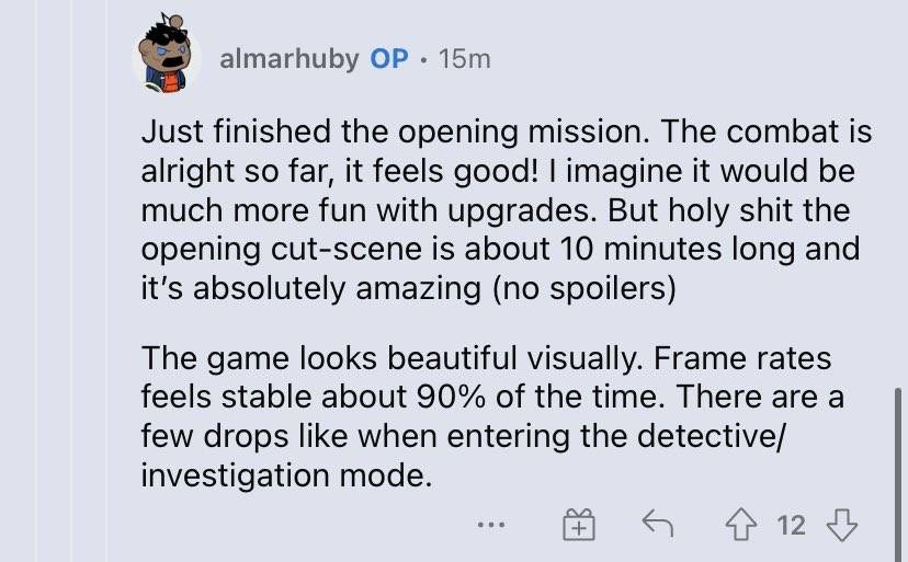 Reddit用户almarhuby提前体验《哥谭骑士》，游戏的视觉效果令人惊叹