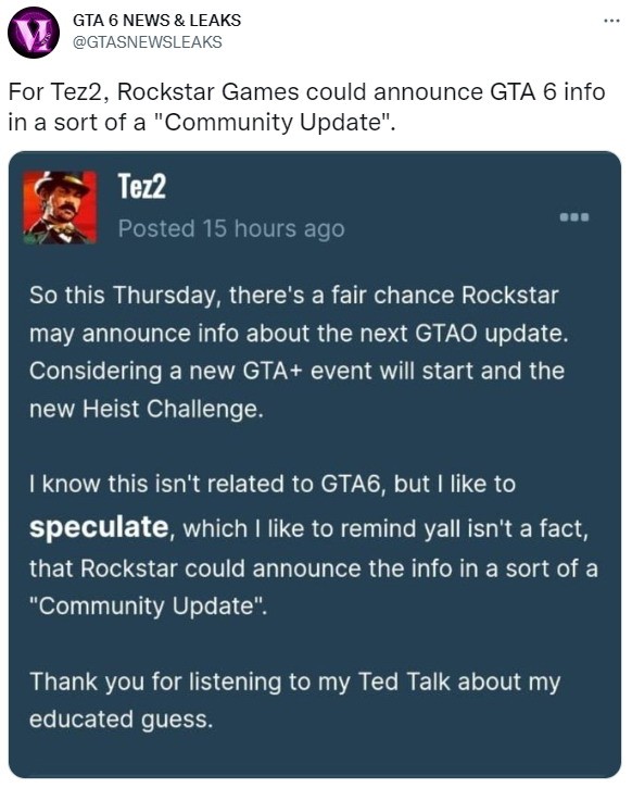 舅舅党推测《GTA6》或将因“社区更新”而正式公布