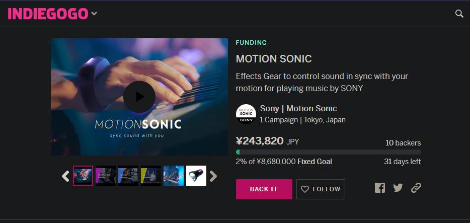 索尼动作感应音乐效果控制器Motion Sonic开启众筹 手势转化为音乐