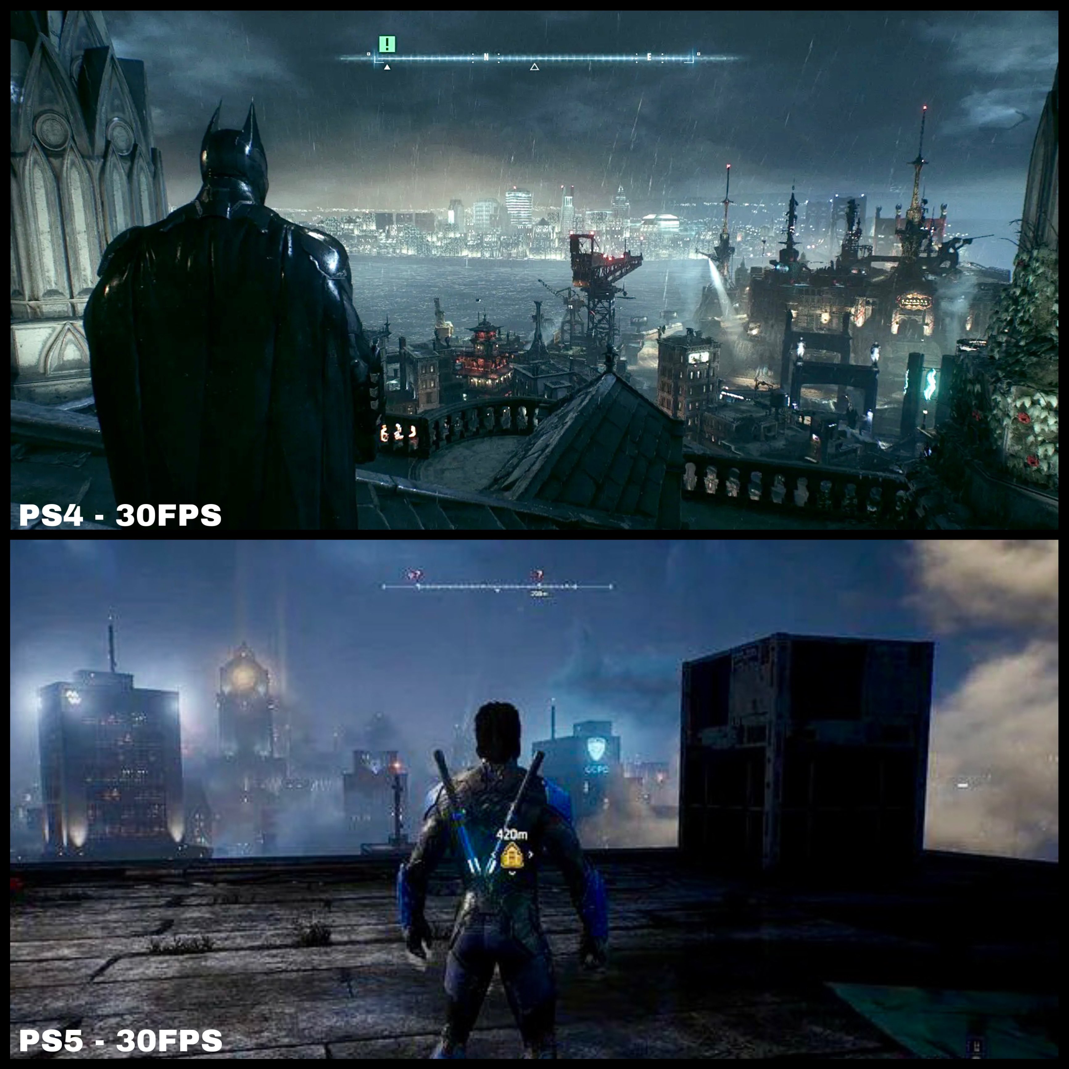 《蝙蝠侠：阿卡姆骑士》和《哥谭骑士》画面对比