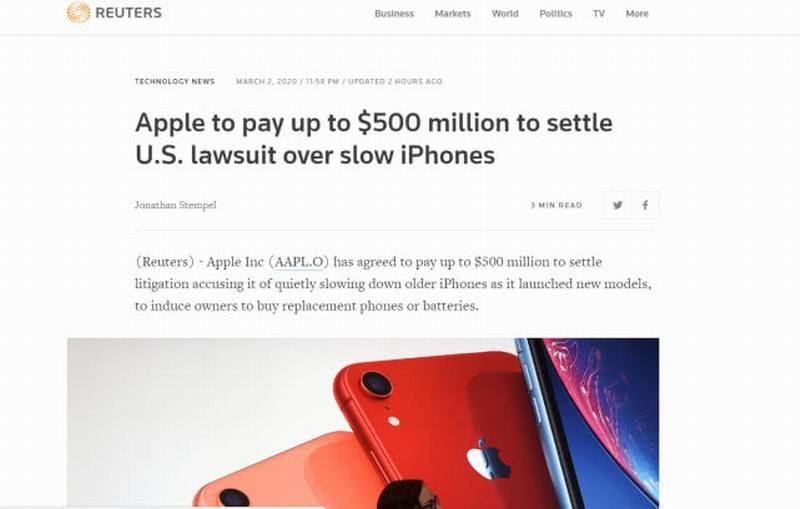 苹果支付5亿美元和解iPhone降速门诉讼 国人被忽略