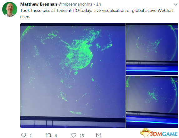 老外晒全球微信活跃用户图 日韩美英等国都被覆盖